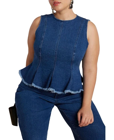 Eloquii Women's Plus Denim Peplum Top