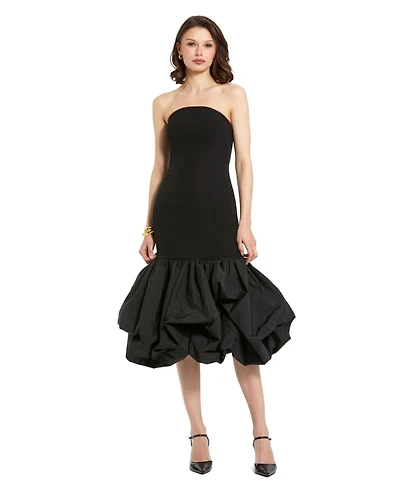 Mac Duggal Women's Crepe Strapless Midi Dress With Taffeta Bubble Hem