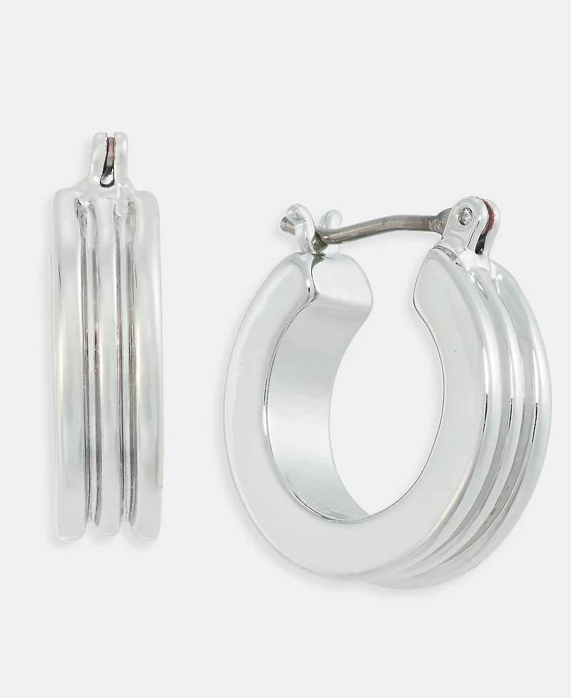 On 34th Small Silver Tone Textured Hoop Earrings, Macy's Exclusive