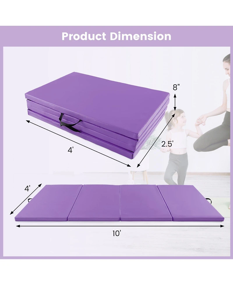 4-Panel Pu Leather Folding Exercise Mat with Carrying Handles
