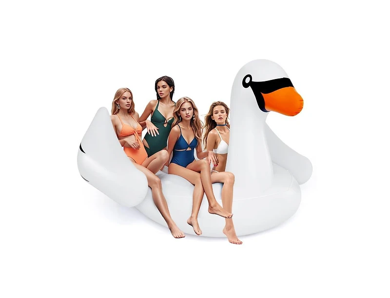Giant Inflatable Swan Floating Island 4-Person Pool Float with 4 Cup Holders