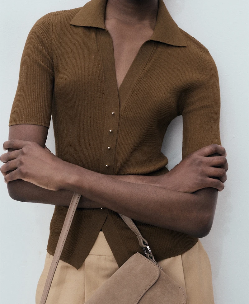 Mango Women's Ribbed Polo Neck Sweater