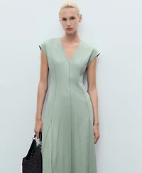 Mango Women's Stitching Detail V-Neck Dress