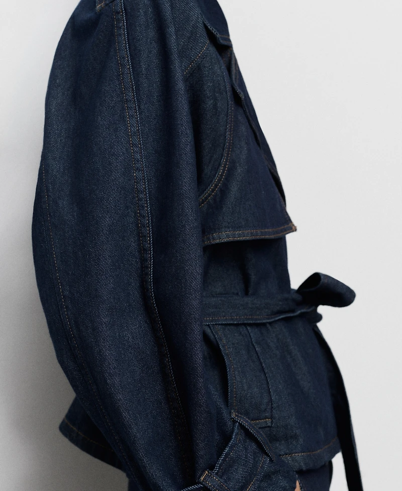 Mango Women's Belted Short Denim Trench Coat