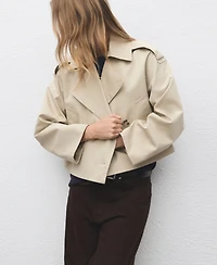 Mango Women's Double-Breasted Cropped Trench Coat