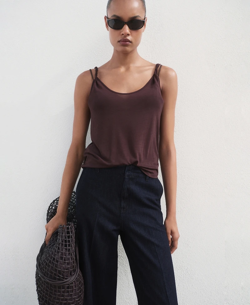 Mango Women's High-Waisted Wide Leg Denim Pants