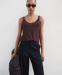 Mango Women's High-Waisted Wide Leg Denim Pants