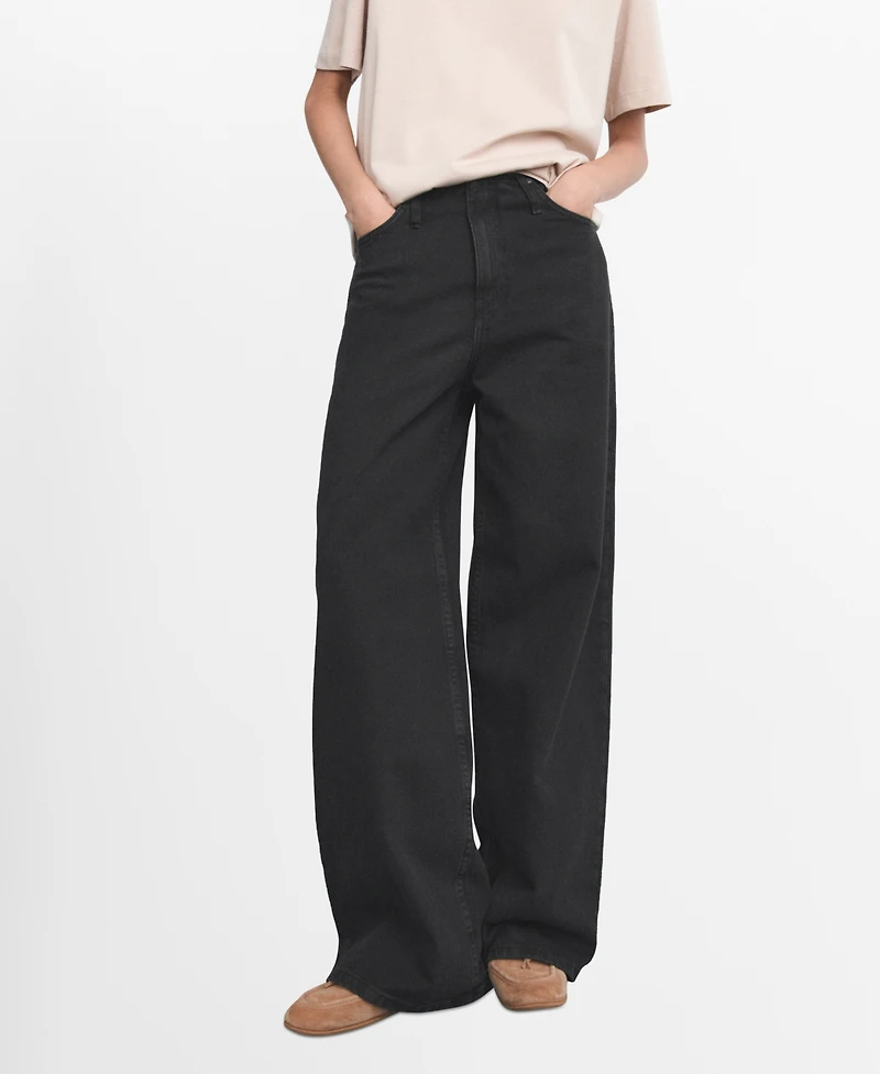 Mango Women's Wide Leg Mid-Rise Jeans