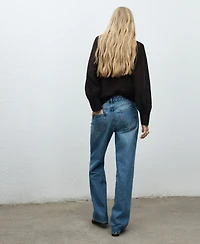 Mango Women's Floral Pattern Straight-Leg Jeans
