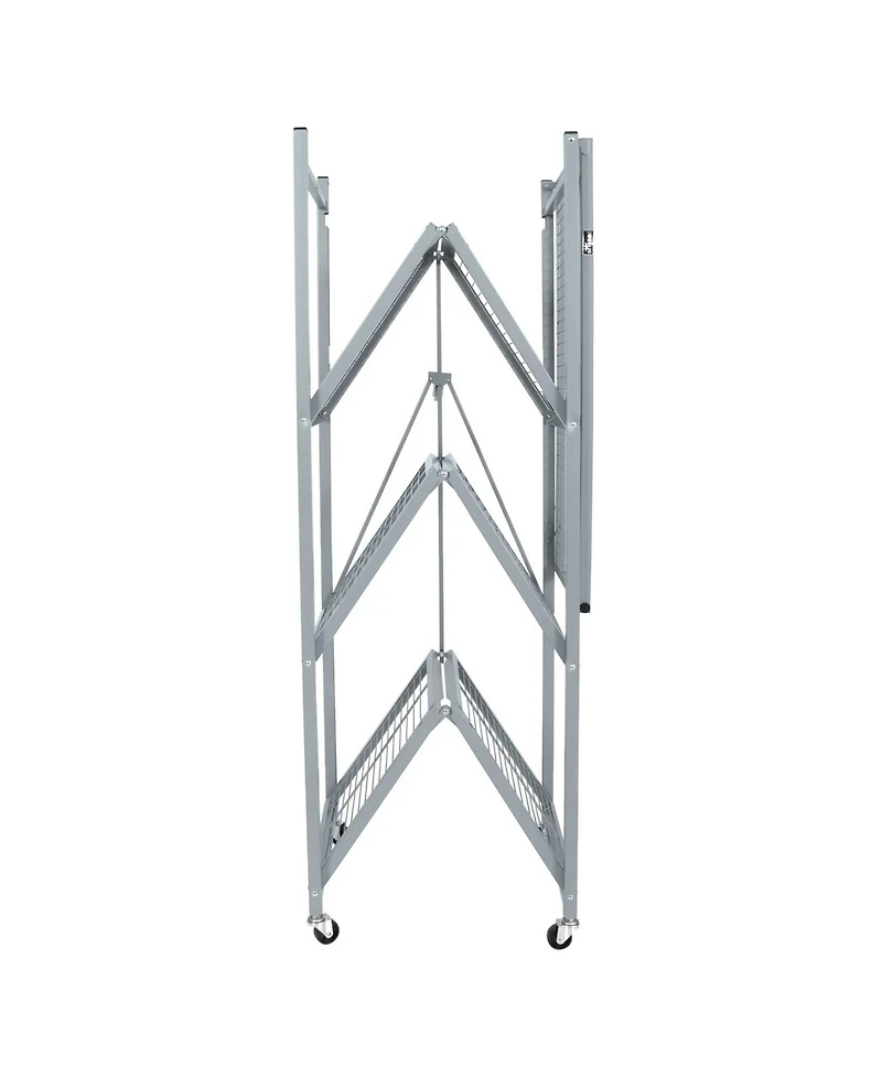 Origami R5 Foldable 4 Tier Storage Rack w/ Wheels, Pewter, Certified Refurbished