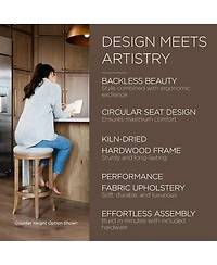 Maven Lane Eva Bar Stool in Weathered Oak with Sand Fabric Upholstery, Set of 2
