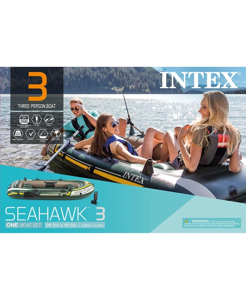 Intex Seahawk 3 Person Inflatable Rafting Boat Set with Aluminum Oars and Pump
