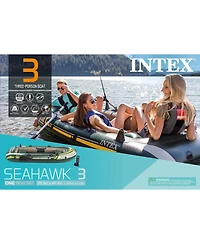 Intex Seahawk 3 Person Inflatable Rafting Boat Set with Aluminum Oars and Pump