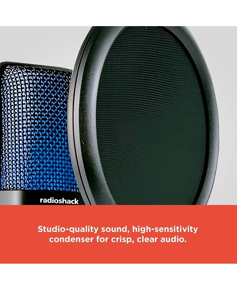 RadioShack Usb Streaming Microphone With Filter and Usb A Connector Perfect For Studio Quality Streaming and Content Recording 3301586