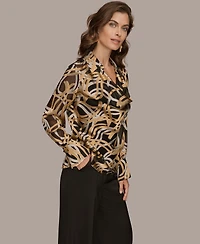 Donna Karan New York Women's Long Sleeve Burnout Cowl Neck Top