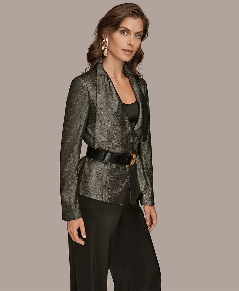 Donna Karan New York Petite Belted Shawl-Collar Crop Jacket