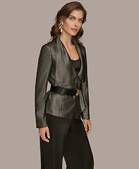 Donna Karan New York Petite Belted Shawl-Collar Crop Jacket