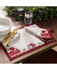 Elrene Poinsettia Garlands Engineered Napkins, Set of 4, 17" x 17"