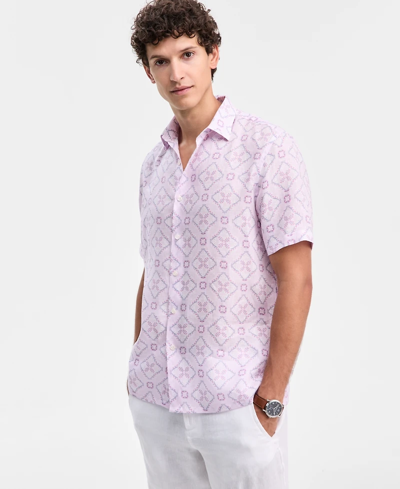 Club Room Men's Casa Regular-Fit Floral Button-Down Linen Shirt, Macy's Exclusive