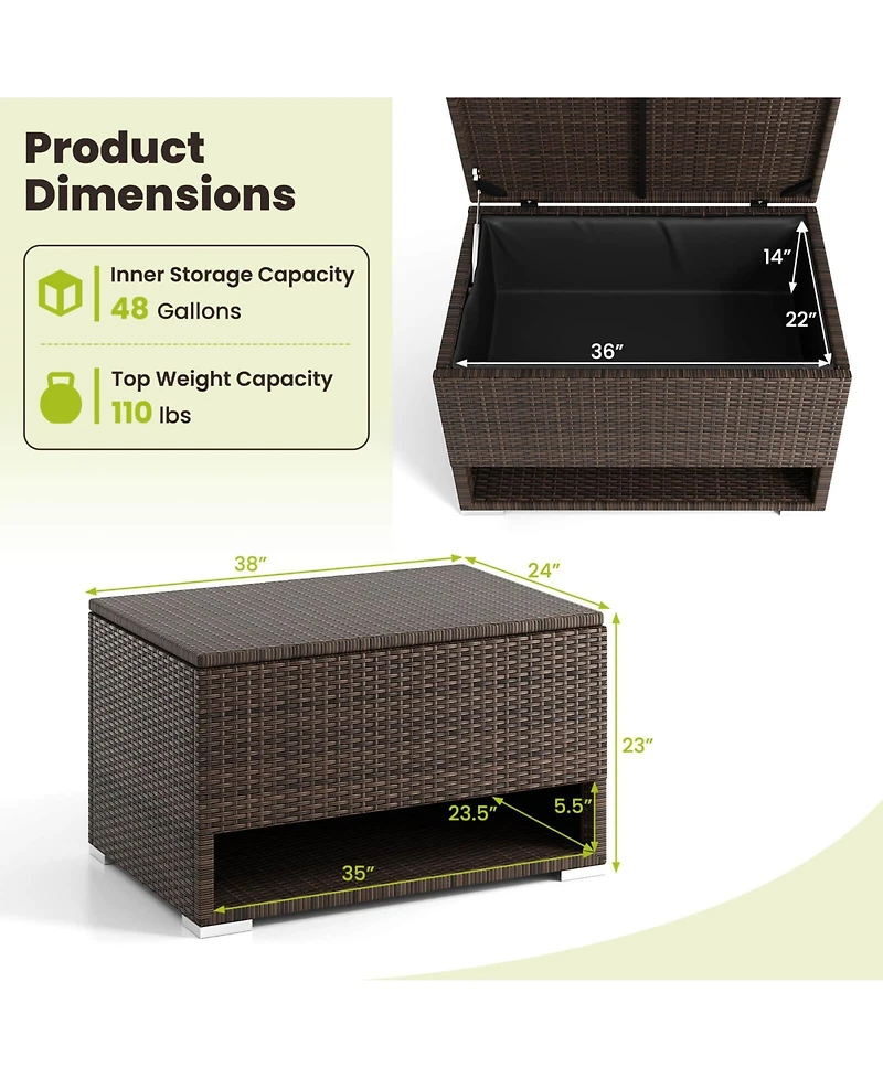 Costway 48 Gallon Deck Box with Shoe Rack Waterproof Liner Lid Outdoor Storage Box