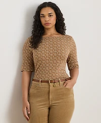 Lauren Ralph Plus Geo-Print Boat Neck T-Shirt