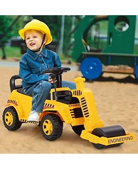 Gymax Kids Ride on Road Roller w/ Adjustable Roller Engine Sound Under-Seat Storage