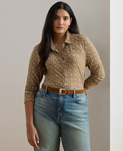 Lauren Ralph Plus Slim Fit Geo-Print Jersey Shirt