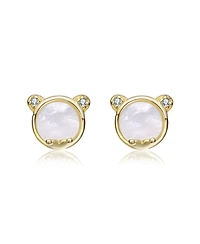 GiGiGirl 14K Gold Plated Mother Of Pearl & Clear Cubic Zirconia Bear Stud Earrings For Kids