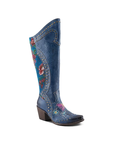 L'Artiste Women's Mallorie Hand-Painted Cowboy Boots with Floral and Butterfly Shaft Design, Snip Toe, Inside Zipper, Velvet Lining – Weste