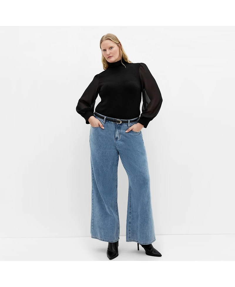 City Chic Plus Sheer Sleeve Sweater