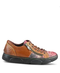 L Artiste Women s Danli-bloom Zippered Platform Sneakers Hand-Painted Leather with Floral Embossing and Rainbow Stitching