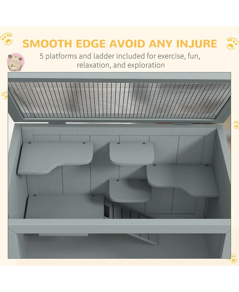 PawHut 3-Tier Wooden Hamster Cage w/ Openable Top, Front Door, Shelf,