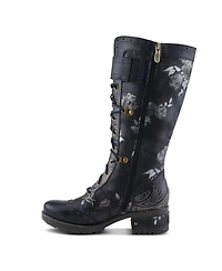 L'Artiste Women's Kisha-Boss Tall Leather Combo Boots with Lace-Up Front, Inside Zipper, Stretch Strap, and Lug Sole – Fashion Utility Style wi