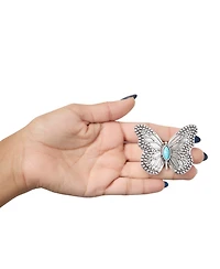 Jessica Simpson Silver Antique Butterfly Pin with Turquoise Accent