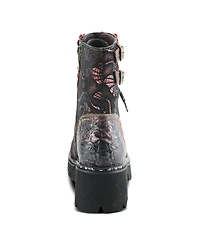 L Artiste Women s Limitless Leather Combat Boot with Floral Cutouts, Stud Accents & Rainbow Stitching