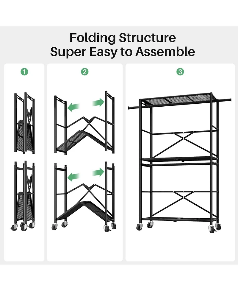 Clothes Rack Heavy Duty Clothes Rack with Shelves, Rolling Clothing Rack, Portable Collapsible with Lockable Wheels and Expandable Rod for Vendor Trad
