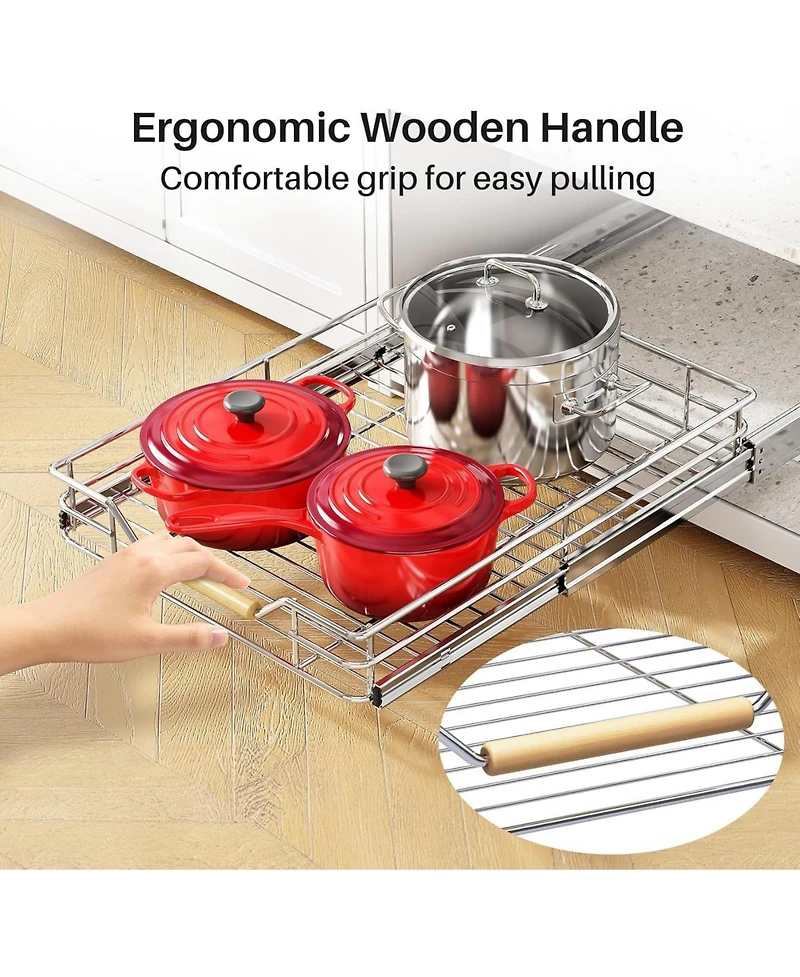 Kitstorack Pull out Cabinet Organizer,Heavy Duty Smooth Sliding Under Cabinet Shelves for Pots and Pans,Roll out Drawers with Thickened Chrome Plating