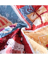 MarCielo 3 Pcs Festive Christmas Quilt Bedspread Set Holiday Bedding for Your Bedroom