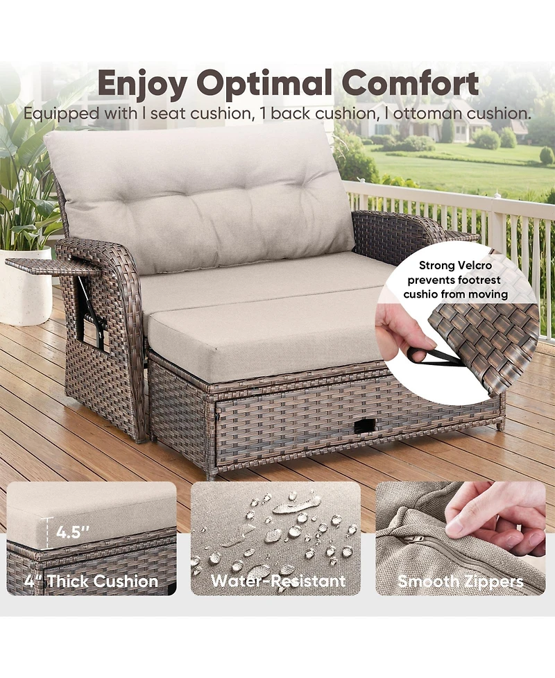 Gymojoy SleekArm 2-Person Wicker Outdoor Day Bed Set Patio Loveseat Sofa with Adjustable Backrest Cushions