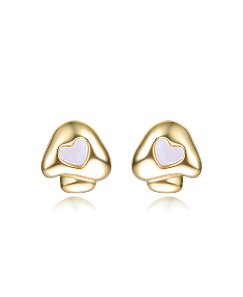 GiGiGirl 14K Gold Plated with Green Enamel or White Mother Of Pearl Heart Mushroom Design Stud Earrings