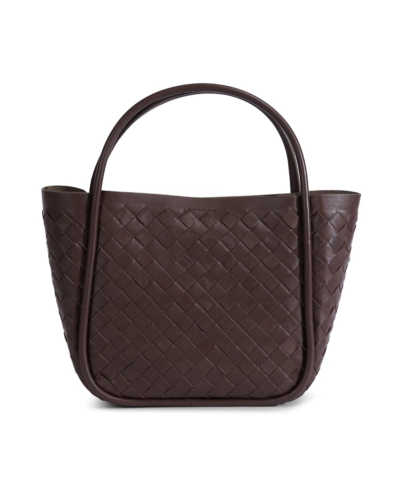 Women's Brown Woven Leather Top Handle Bag