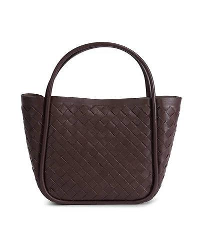 Women's Brown Woven Leather Top Handle Bag
