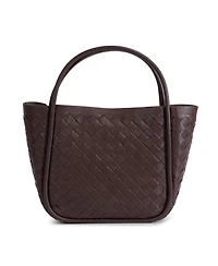 Women's Brown Woven Leather Top Handle Bag