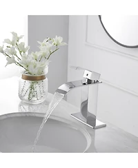 Greenspring Waterfall Single Handle Single Hole Modern Bathroom Faucet With Metal Drain Drip-Free Vanity Sink Faucet in Brushed Gold