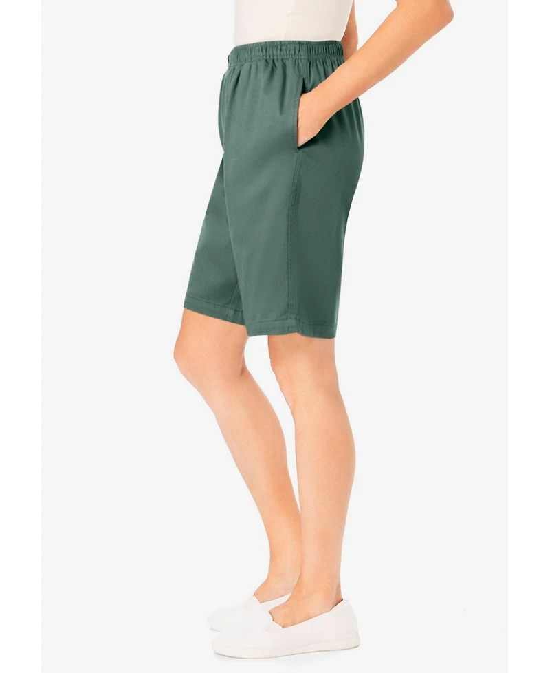 Woman Within Women's 7-Day Elastic-Waist Pull-On Cotton Denim Shorts