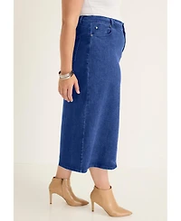 June + Vie Women's June + Vie Front-Slit Denim Midi Skirt