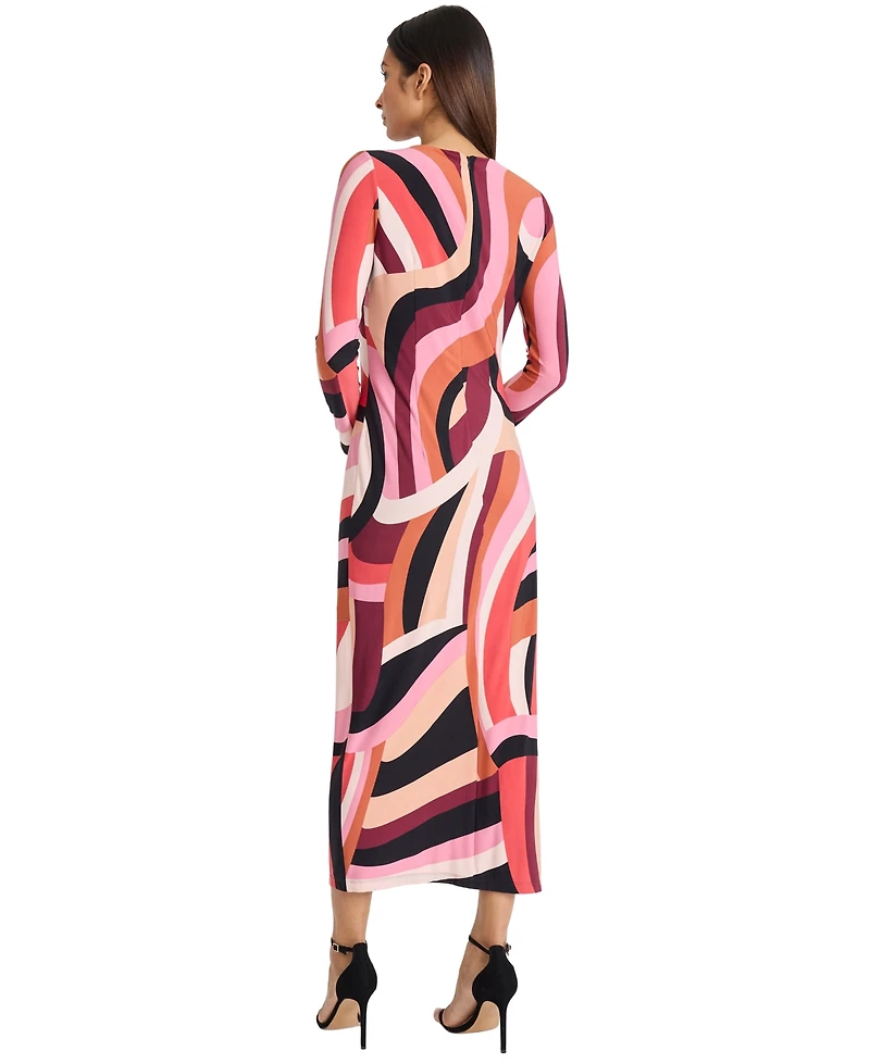 Donna Morgan Women's Printed Crewneck Midi Dress