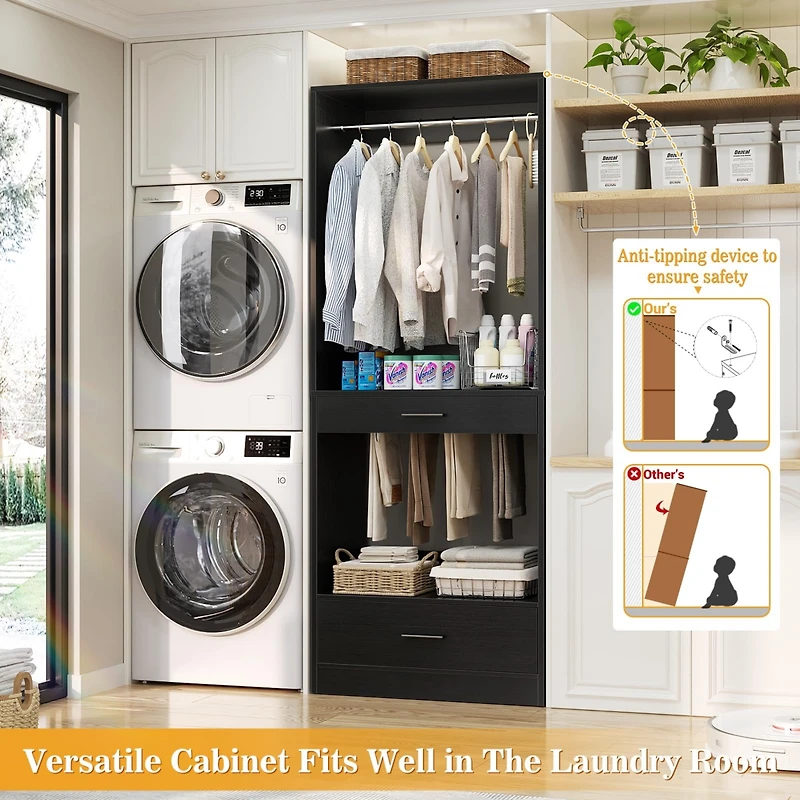 Aheaplus Closet System Organizer with Hanging Area, Freestanding Wooden Drawers