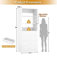 21.3" Closet Drawer System, Walk-in Tower with 4 Wooden Drawers and Shelves
