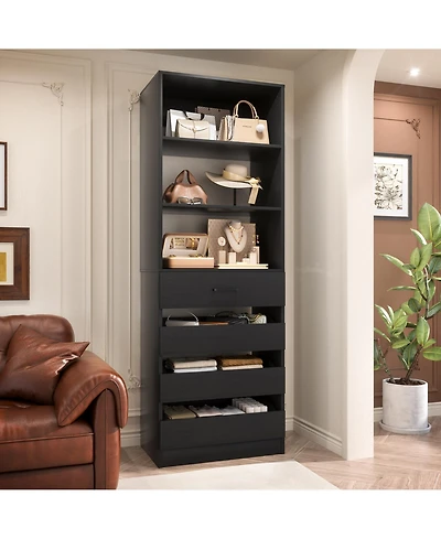 21.3'' Freestanding Closet Organizer System with 4 Drawers and Shelves